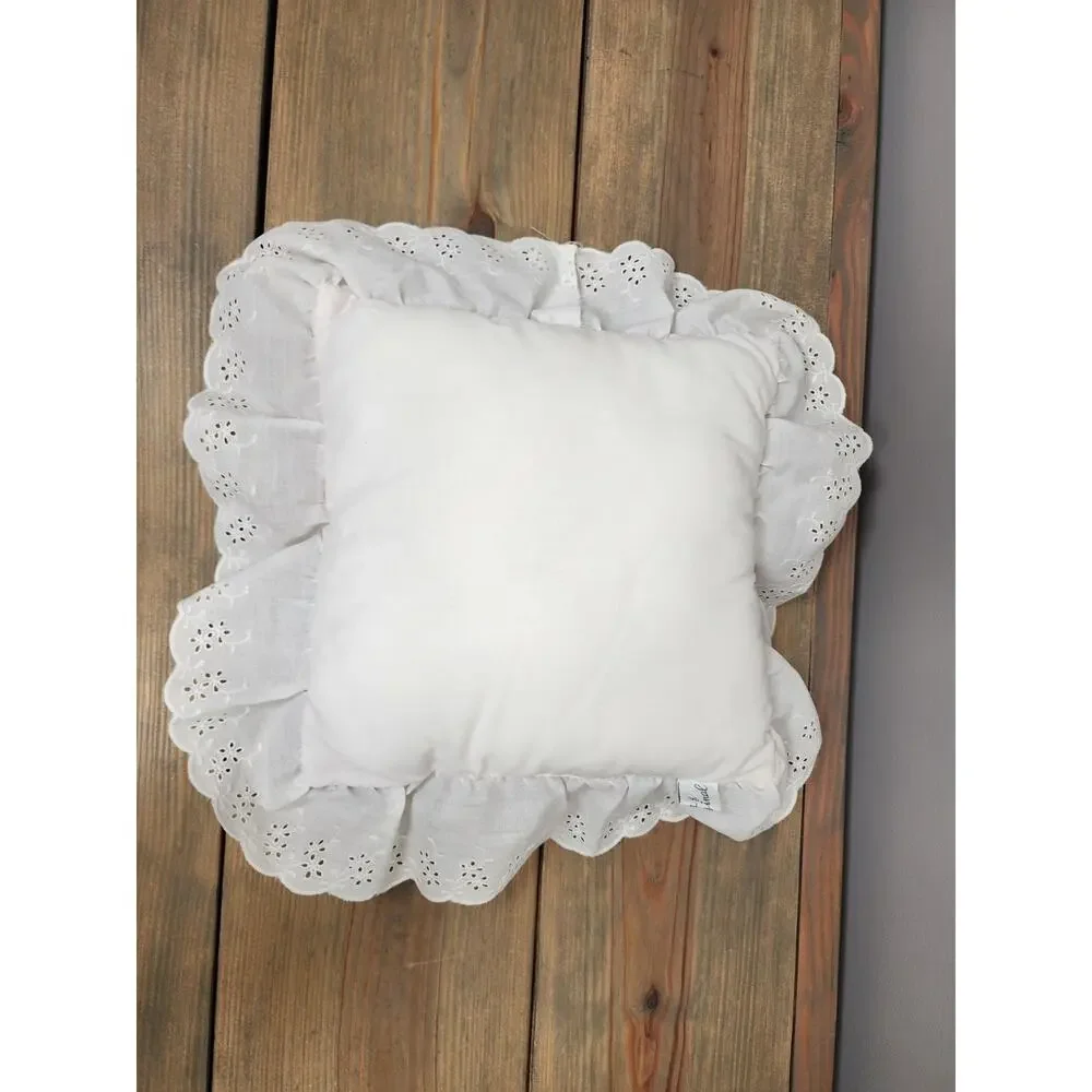 Vtg Handmade Christmas Throw Pillow Quilted Squares 10x10” Lace Edge Retro